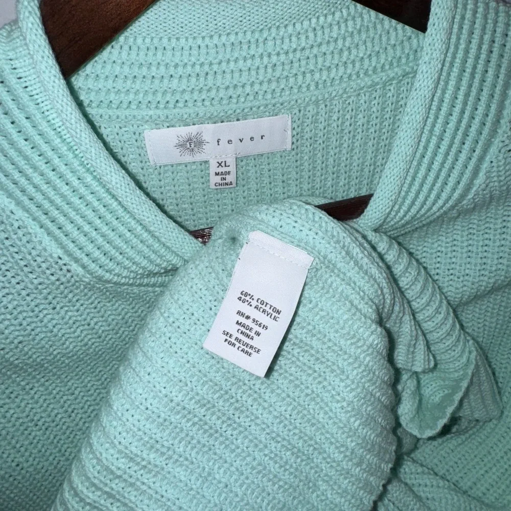 Fever Sweater Dusty Aqua Mock Neck Balloon Sleeve Chunky Knit Zipper‎ Sz XL NWT